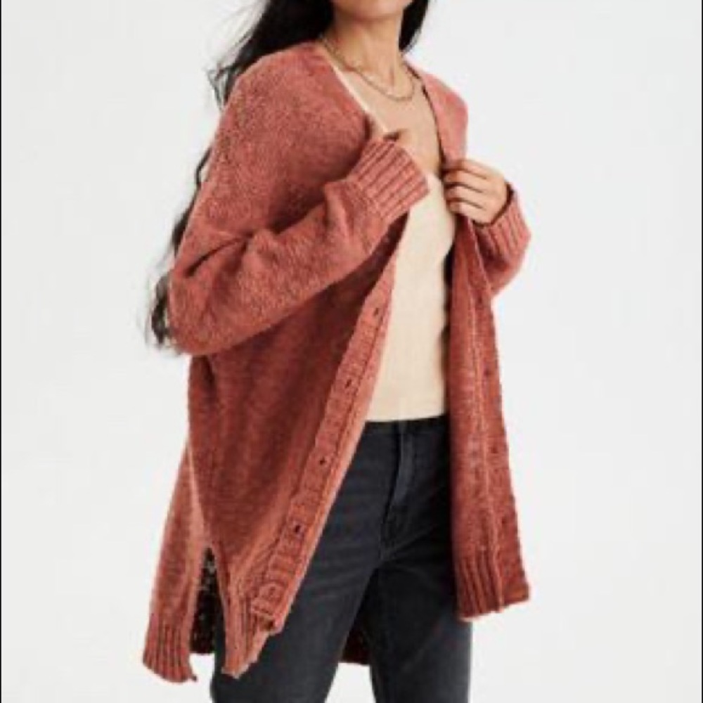 American Eagle Ae Hi Low Button Up Cardigan